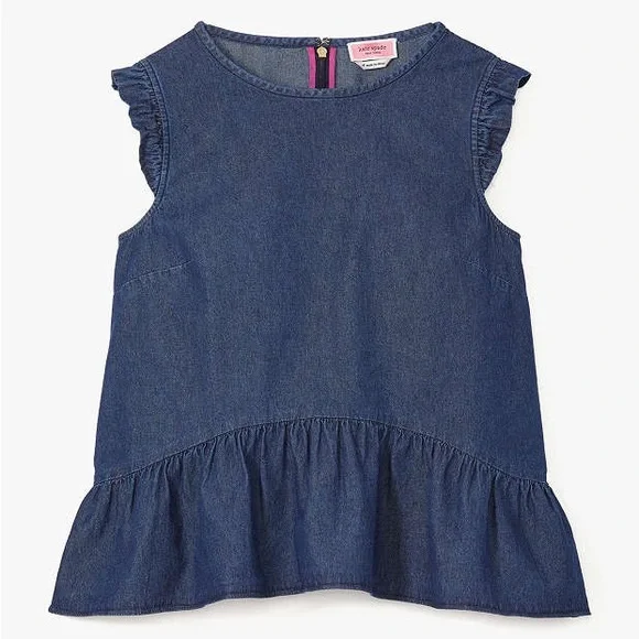 SOLD IN STORE Kate Spade Chambray Flounce Top Size 8 - Picture 2 of 13